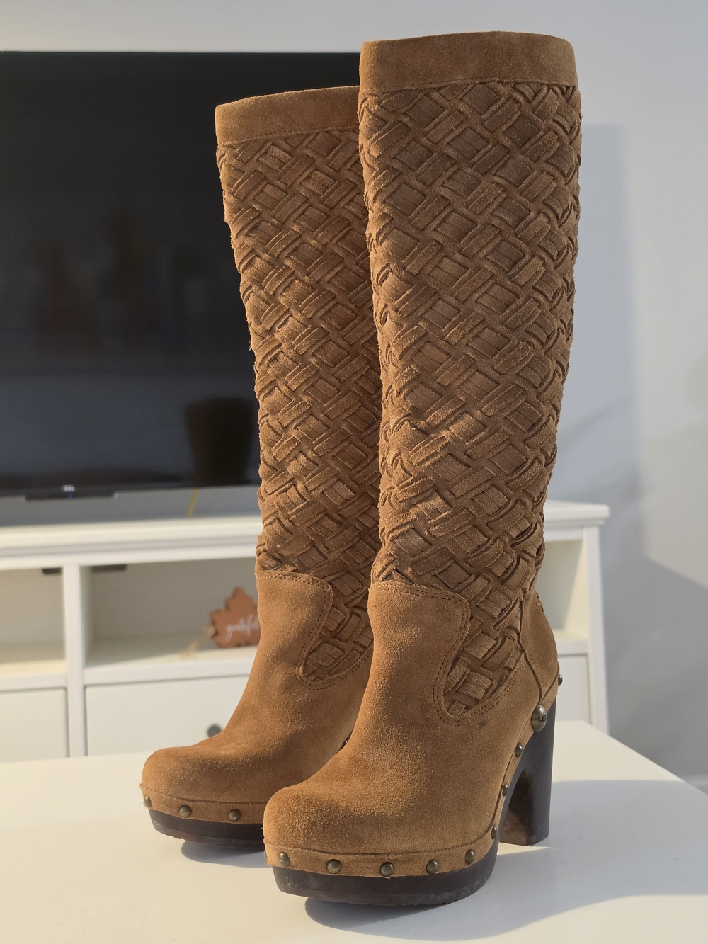 Women’s Tall Brown Leather Suede Platform Boots